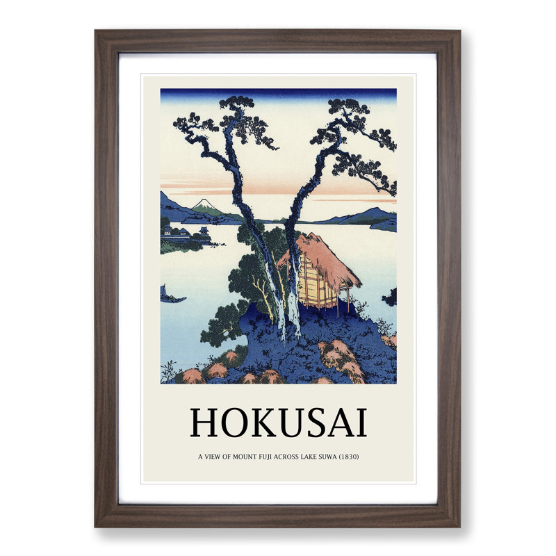 A View of Mount Fuji Across Lake Suwa by Katsushika Hokusai - Picture Frame Painting, 48cm H x 36cm W x 2cm D, Walnut Framed