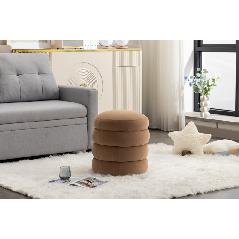 Tabouret rond avec repose-pieds, Velours café