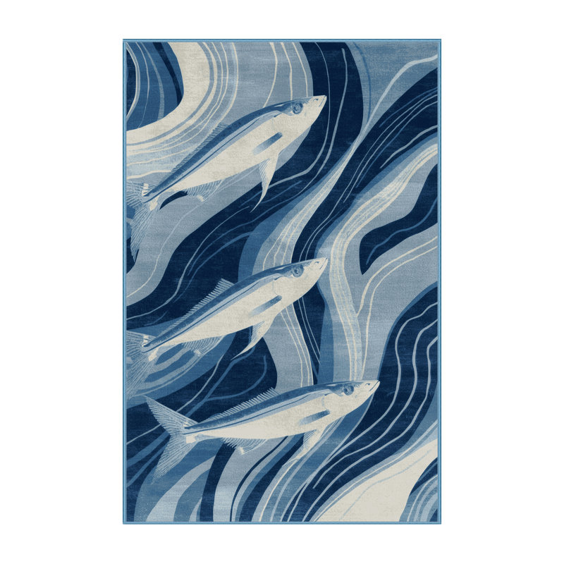 Tapis bleu moelleux et doux Kater Hina, 7 x 9