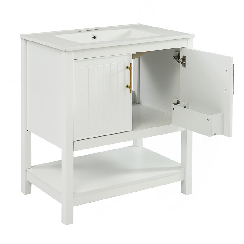 Meuble-lavabo de 30 pouces avec lavabo en céramique et rangement polyvalent - idéal pour les petites salles de bain