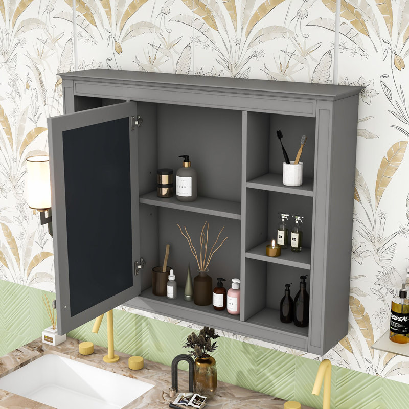 Eversole Wall-Mounted Bathroom Medicine Cabinet with Mirror and Concealed Storage, Grey