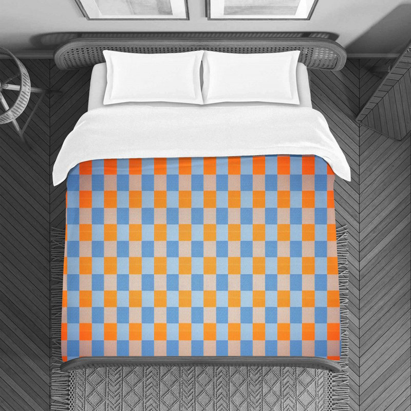 Housse de couette , Housse de couette pour lit simple, Bleu/orange
