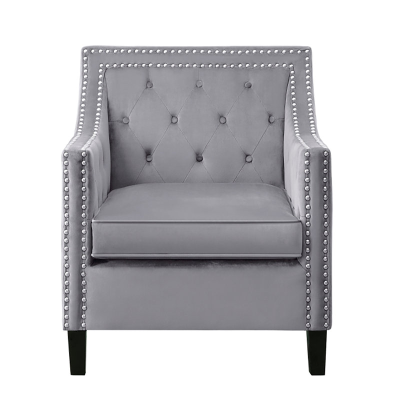 Khodyn 29.5" Accent Chair - Velvet Chair, Refined Nailhead Trim Accents, Luxurious Velvet Upholstery, Dark Gray Velvet