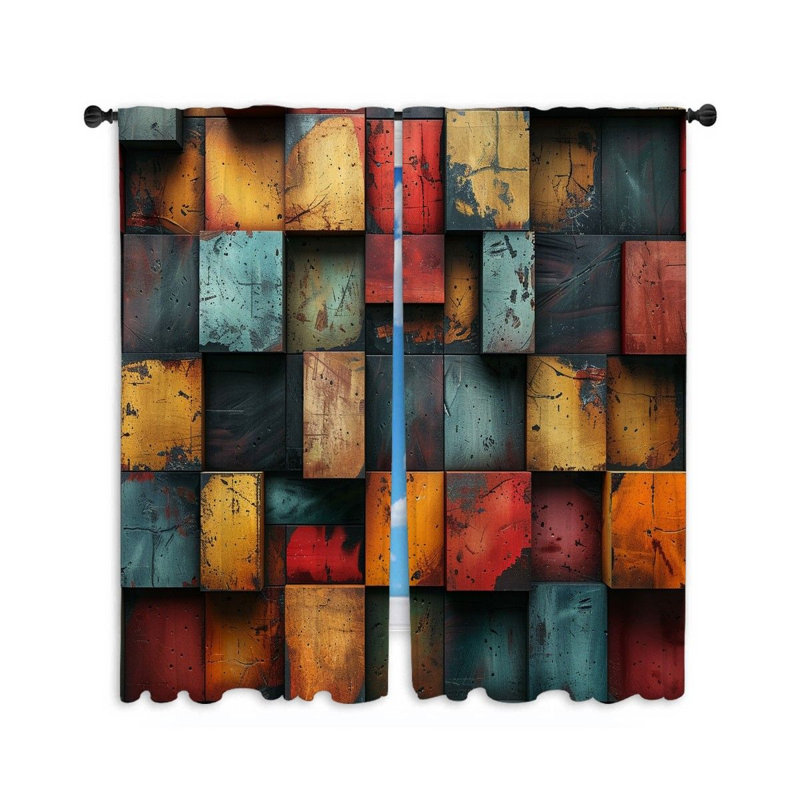 Rideaux de fenêtre abstraits à motif géométrique - 2 panneaux_12150, L 56 po x L 80 po