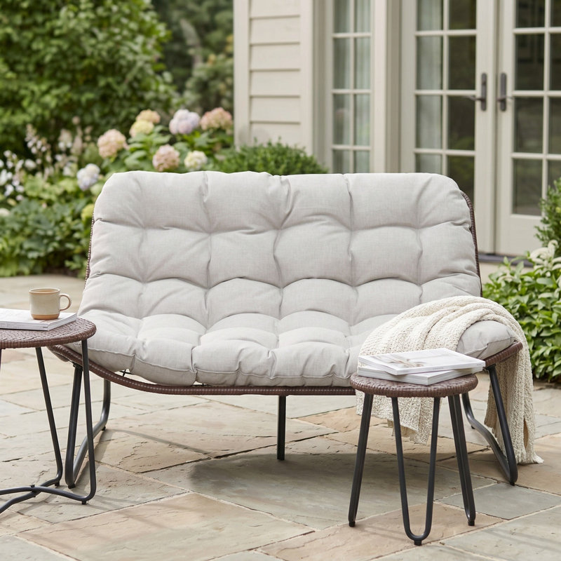 Ensemble de meubles d'extérieur 2 places, rotin PE toutes saisons avec coussin épais, Brun
