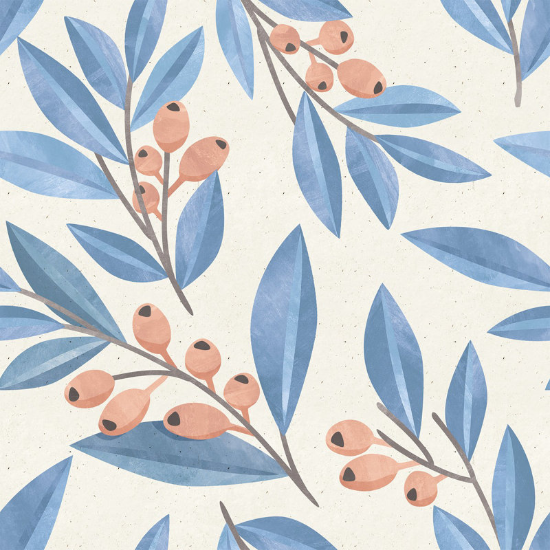 Blue Leaves And Berries Wallpaper