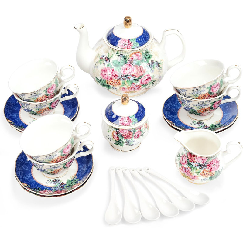 Blue lace porcelain tea set