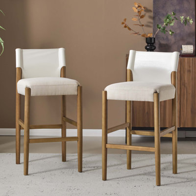 28.5" Modern Solid Wood Bar Stool With Polyester Cushion For Breakfast Nook & Home Bar(Set Of 2)