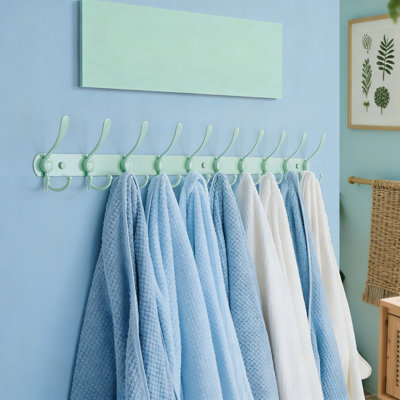 Green 10-Hook Heavy Duty Wall Mount Coat Rack, 38 Inch Long Rail For Mudroom