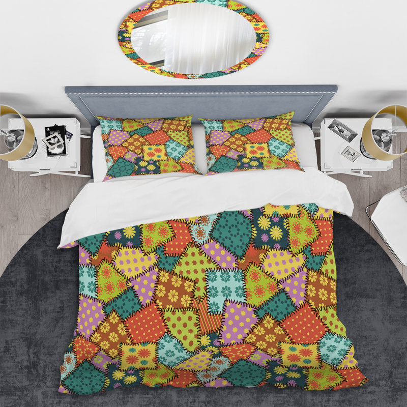 Multicolor Square Patchwork - Abstract Duvet Cover Set - Microfiber Polyester, King Duvet Cover + 2 King Shams