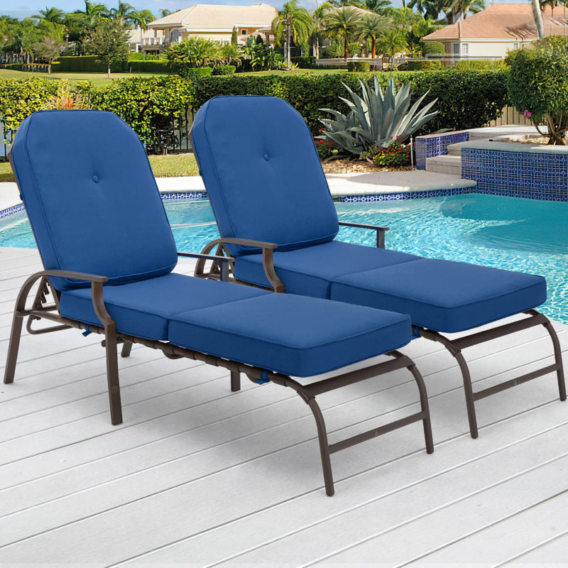 2 Pcs Adjustable Outdoor Chaise Lounge Chair, Blue