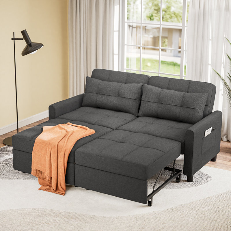 Functional Linen Adjustable Sectional Sofa Bed with 2-5 Seat Options and Storage Pockets, 33.7" H x 52" W x 68.9" D, 2