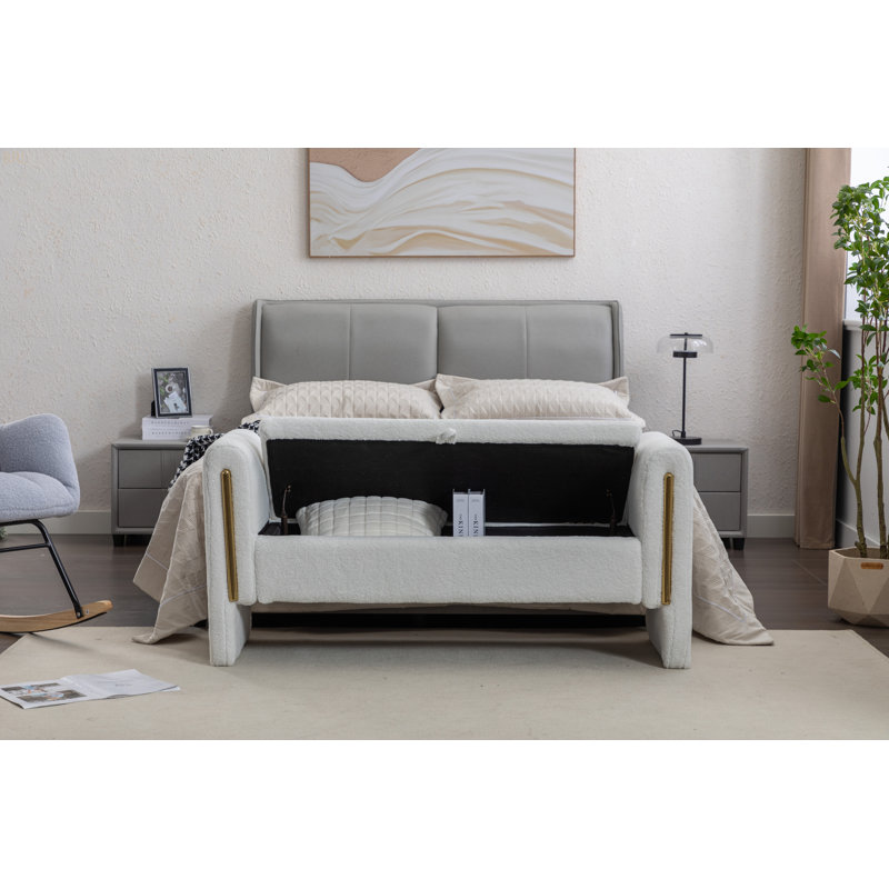 Banc de rangement en tissu Teddy, Ivoire ivoire