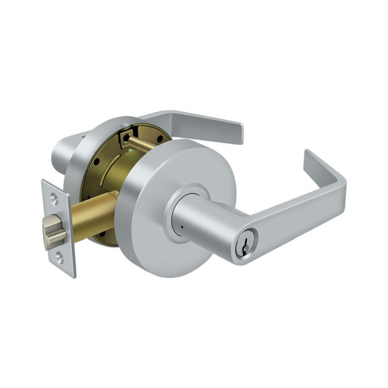 Flat Keyed (Entry) Door Lever with Round Rosette, Brushed Chrome
