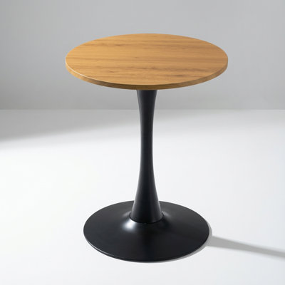 Compact Round Dining Table with Metal Pedestal Base and Thickened Faux Wood Tabletop for Small Spaces