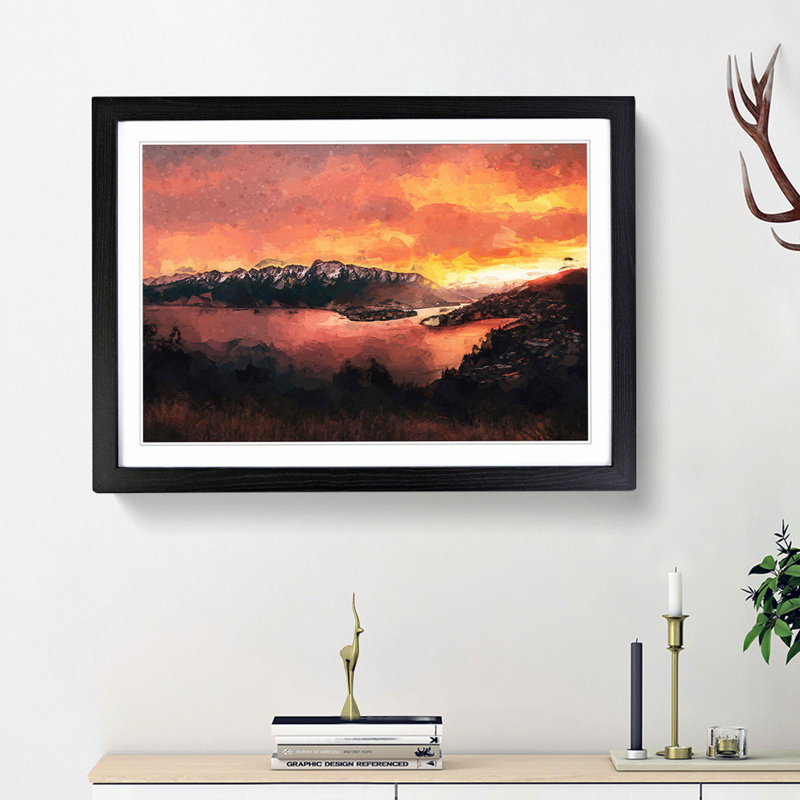 Sunset over Queenstown in Abstract - Picture Frame Graphic Art Print, 48cm H x 65cm W x 2cm D, Black Framed