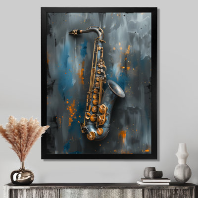«Blue Gray Music Instument Saxophone», reproduction d'art mural