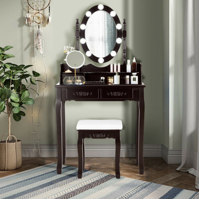 Table de maquillage avec miroir tactile et tabouret coussiné