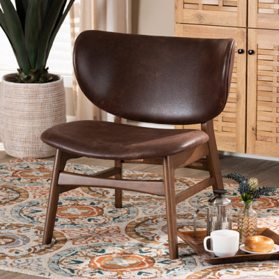 Fauteuil de salon Mid-Century moderne en similicuir brun foncé