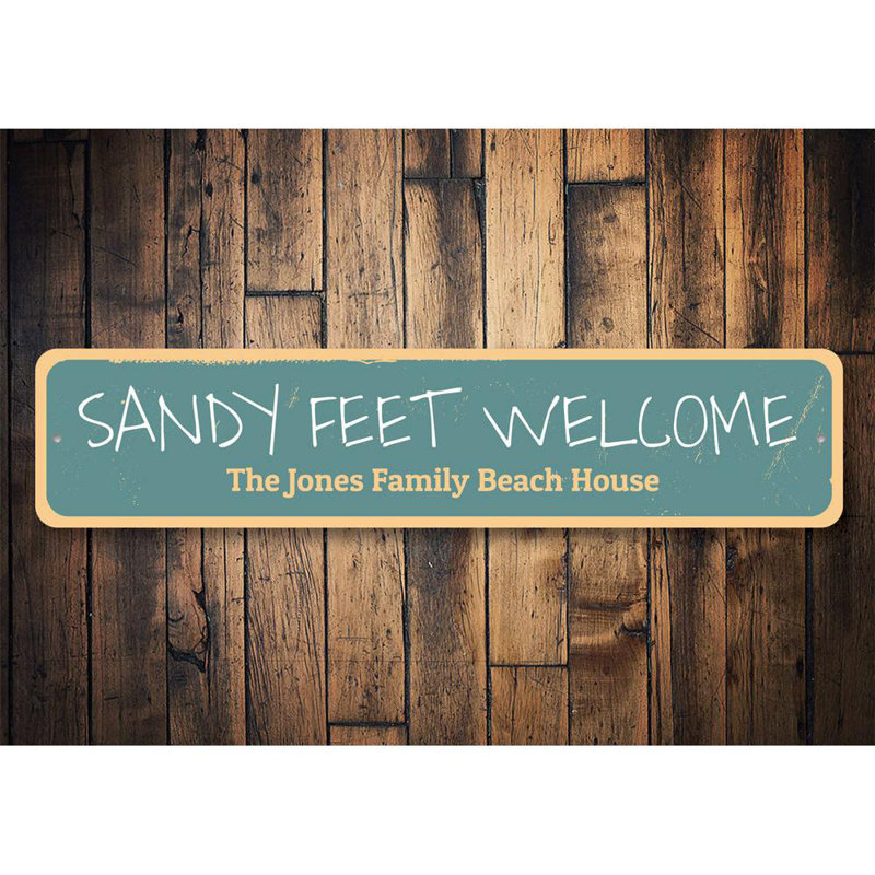 Plaque en aluminium Sandy Feet Welcome, H 6 po x l 24 po x P 0,06 po