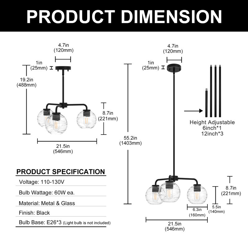Luminaire suspendu encastré 3 lumières Tappen