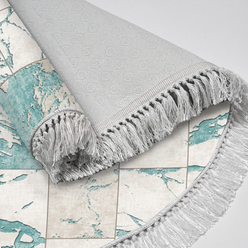 Tapis bleu / gris Elvena, Rond 3 pi 11 po