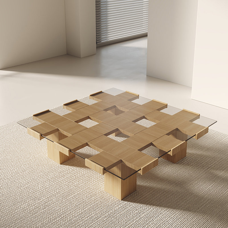 Modern minimalist solid wood coffee table., 14.9" H x 31.5" L x 31.5" W