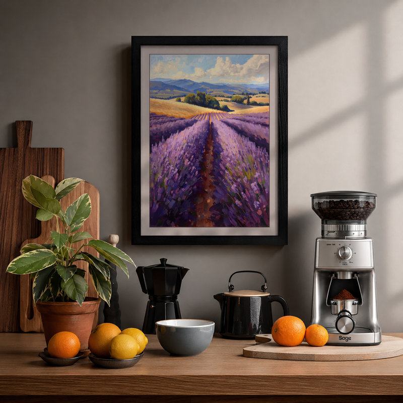 Lavender Fields at Dusk Rustic - Framed Print, Black, A3 - 42.0 x 29.7 cm