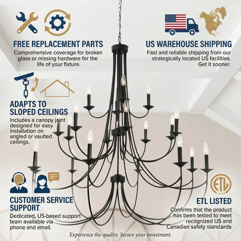 Estelle 48" W 20-Light Metal Candle Style Tiered Chandelier, Black/White