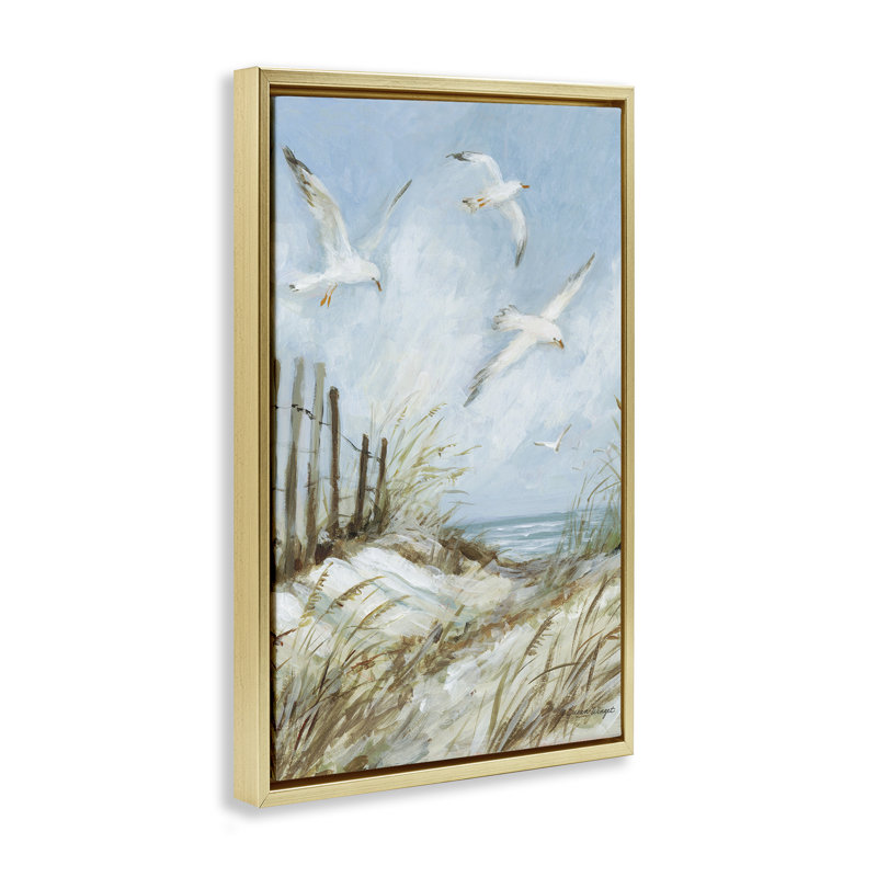 «Beach Path with Seagulls Floater», art mural par Susan Winget, H 25 po x l 17 po, Cadre flottant gris lustré