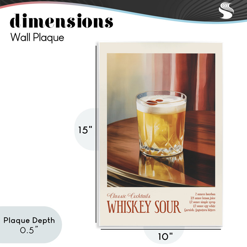 Plaque murale Whiskey Sour sur table, design par Andreas Magnusson, 15" H x 10" W