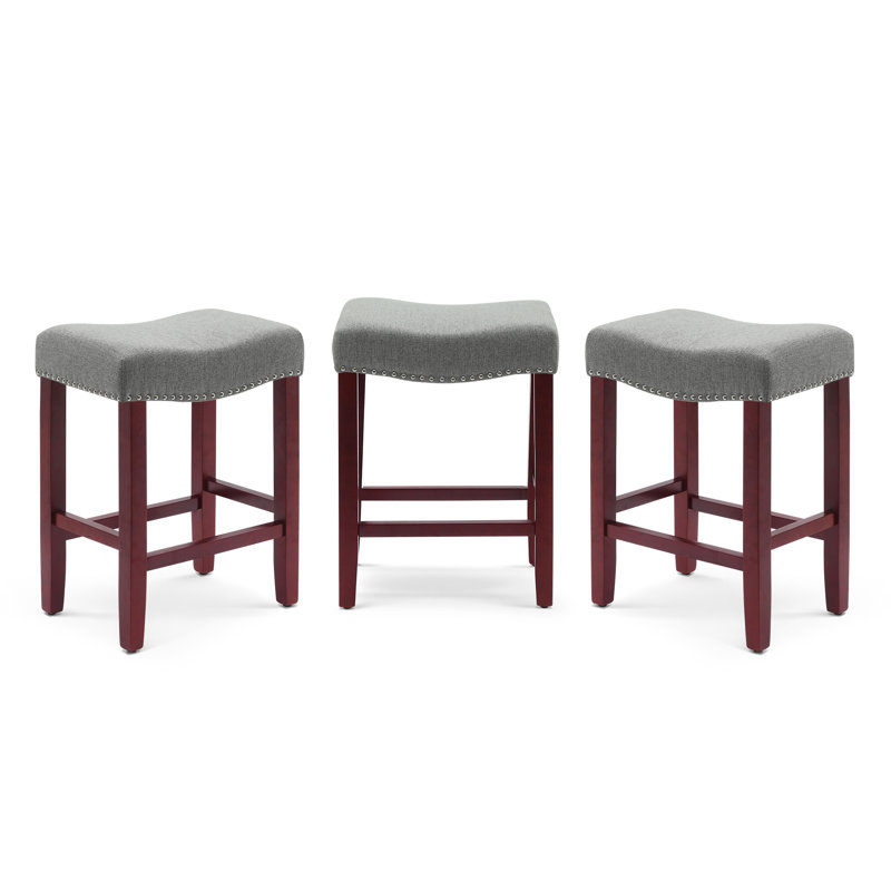Jameson Upholstered Counter Stool with Solid Wood Frame, Counter Stool (24” Seat Height), Gray Fabric/Red Frame