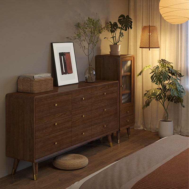 59.06"Brown Solid Wood Ash Nine-Drawer Cabinet