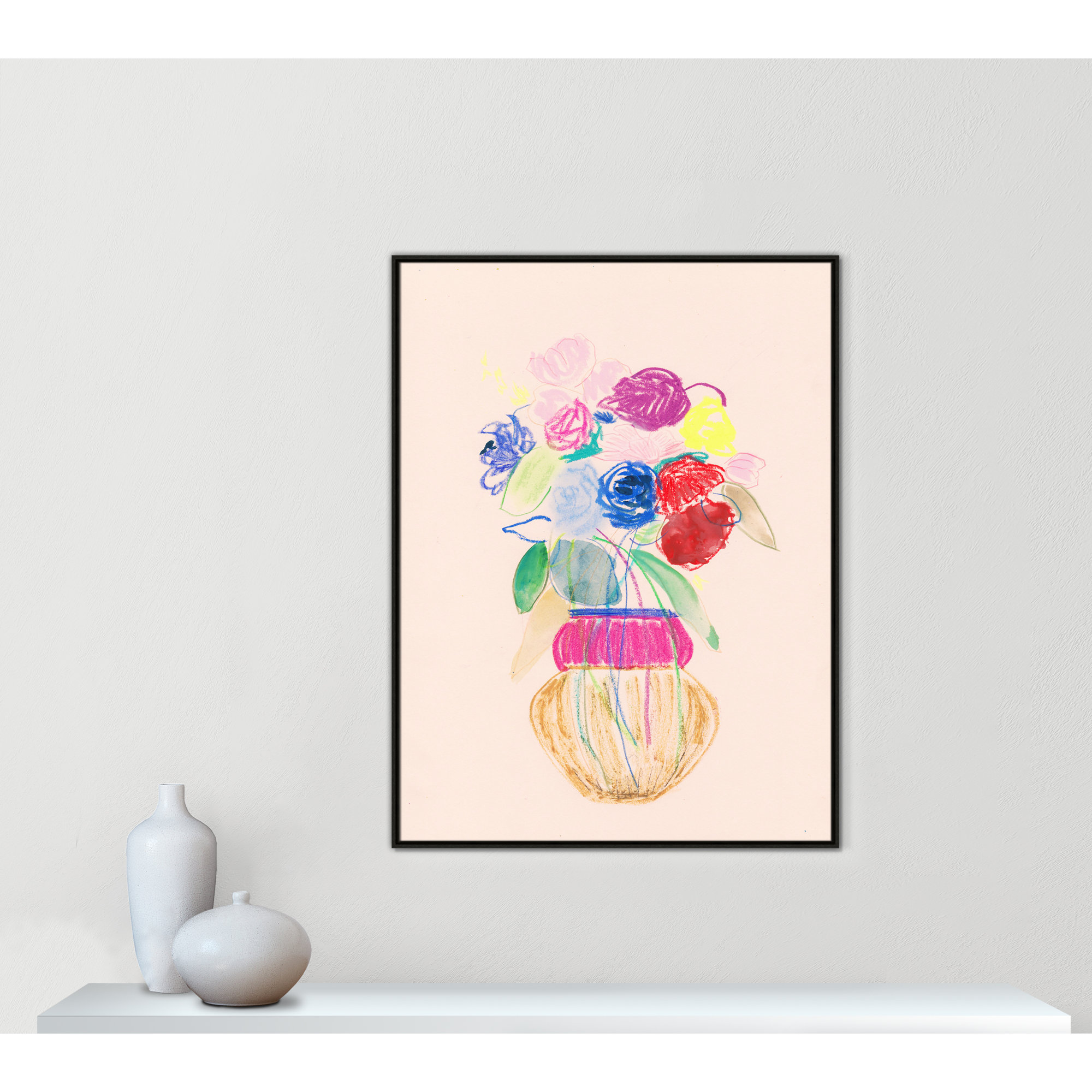Simple Floral II Print by Bea Dina, 49.5" H x 37.5" W x 2" D, No Mat, Espresso Floater Framed Canvas