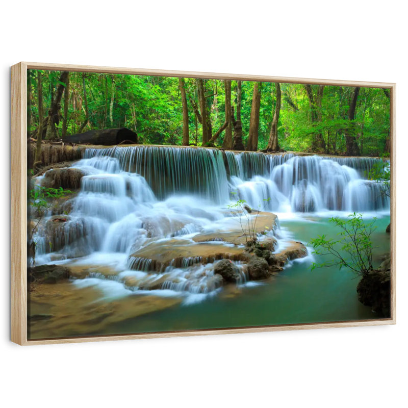 Cascade de la forêt profonde de Kanchanaburi, Cadre flottant en bois naturel, 13 po x 9 po