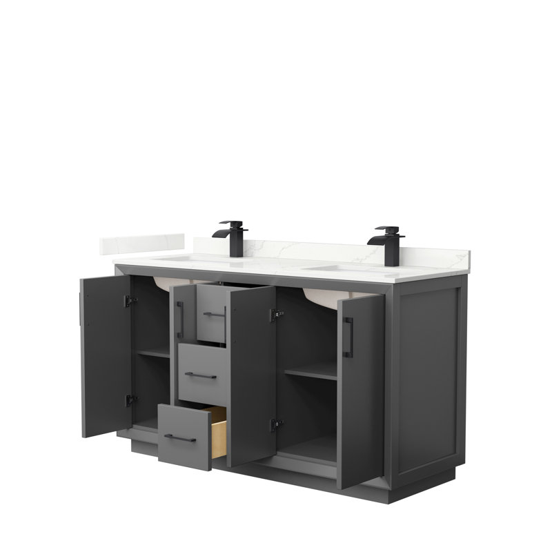 Strada 60'' W Double Vanity, Dark Gray, Brushed Nickel, Giotto Quartz