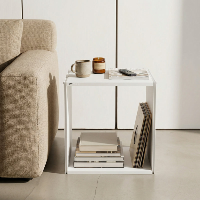 Table d'appoint avec rangement en métal Modern, White
