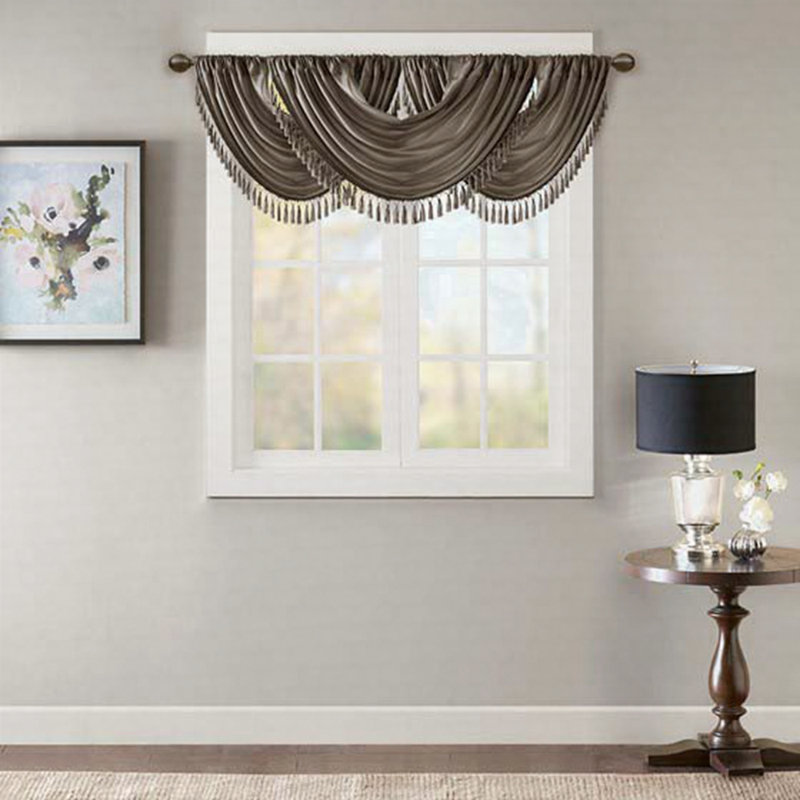 Faux Silk Waterfall Embellished Valance 38X46", Pewter