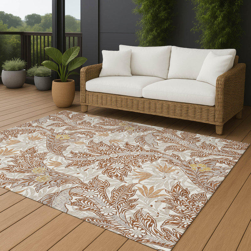 Machine Washable Indoor/Outdoor Chantille ACN2753 Botanical Rug, Paprika, 5' x 7'6"