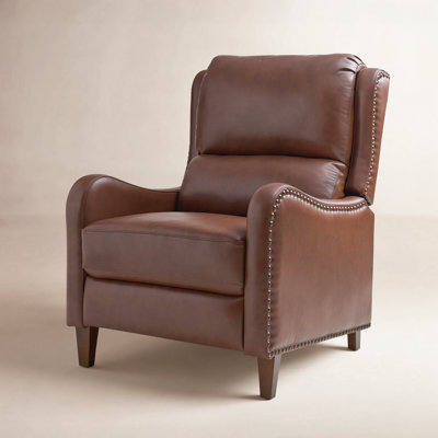 Beecher Traditional 28.75" Wide Genuine Leather Manual Club Recliner with Solid Wood Legs