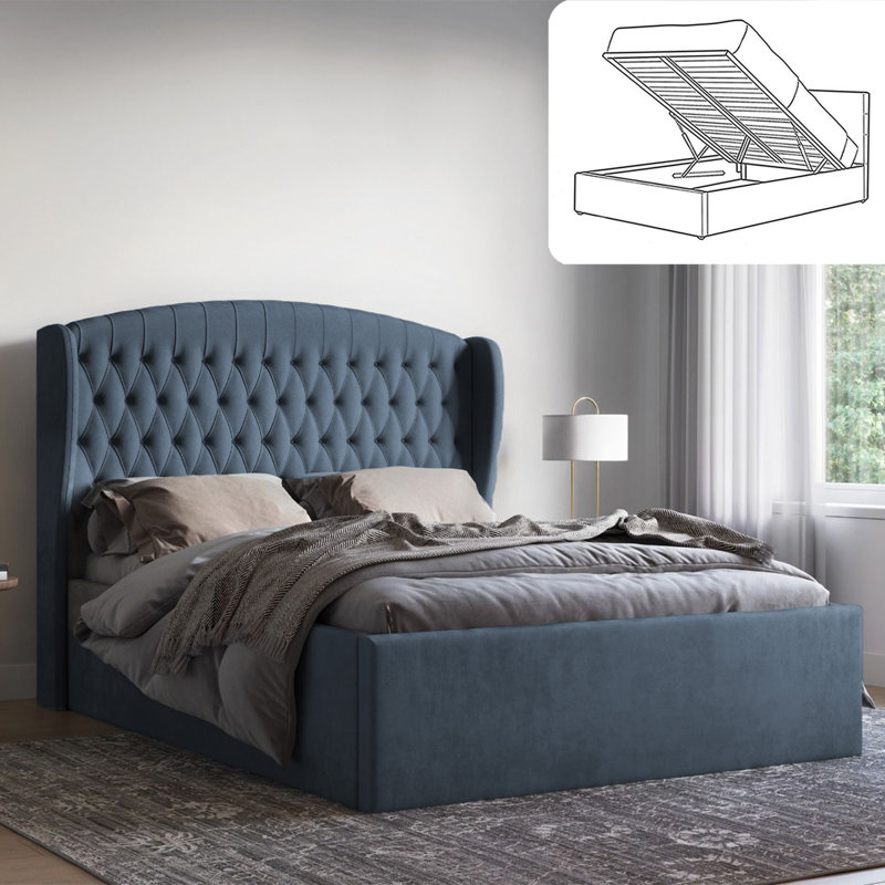 Katelin Chesterfield Ottoman Storage Bed - Soft Velvet Upholstered Gas Lift Bed Frame, Single (3'), Steel