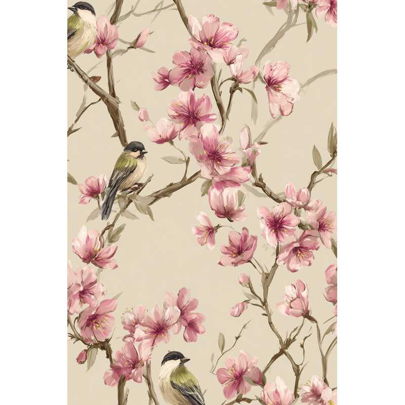 Papier peint floral oiseaux traditionnels