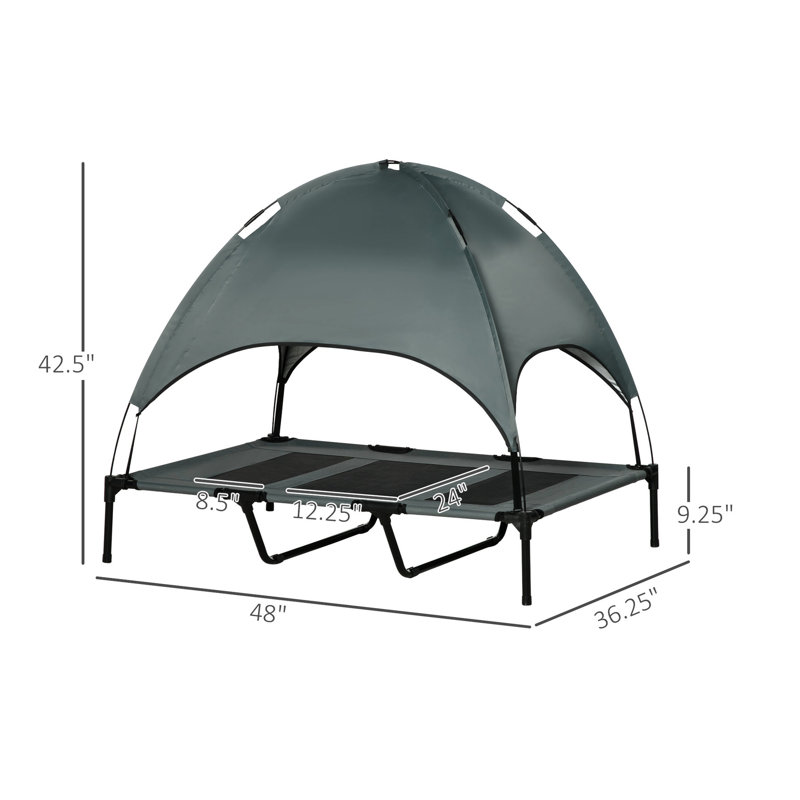 Lit de bébé surélevé gris, 48 pouces, avec optimisation du débit d'air et housse de protection solaire pour chien
