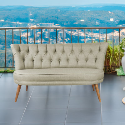 Canapé moderne 2 places, structure en bois massif, tissu 100% polyester facile à nettoyer, gris, 55,1 po x 31,5 po x 27,9 po | 32 pieds en mousse pour plus de confort, pieds en bois élégants | Parfait pour les décors traditionnels et rustiques américains