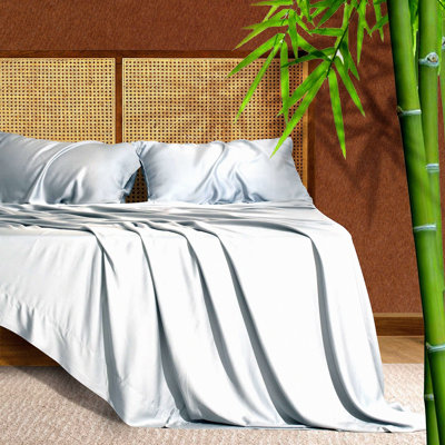 Rayon From Bamboo Bliss 400TC Queen Bed Sheet Set - Soft Silky Sateen Weave, Breathable Viscose Sheets, Deep Pocket Gray, Fits 8-16" Mattress - 4 Piece
