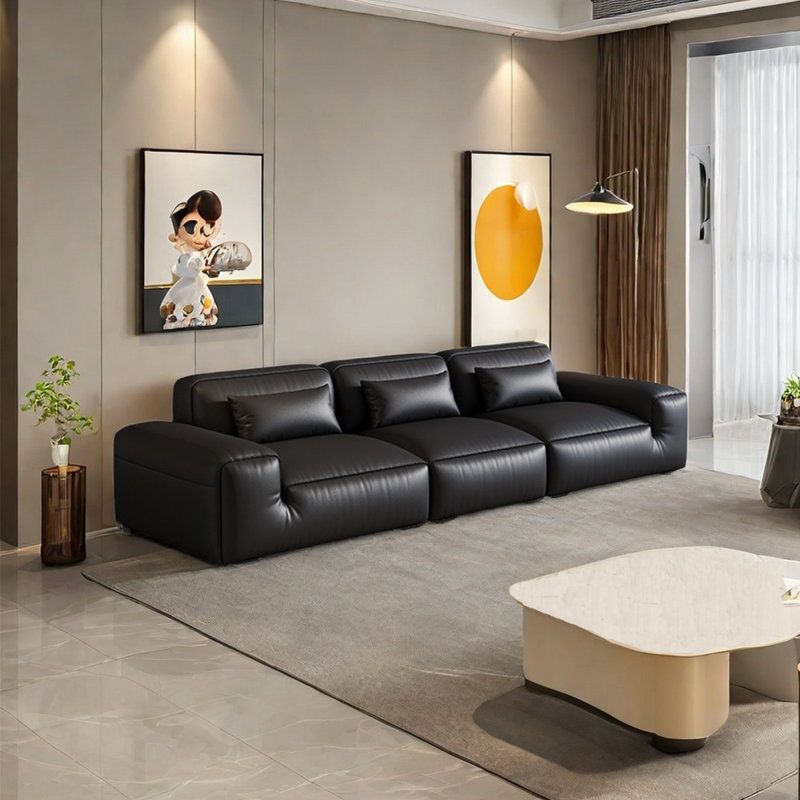 Minimalist retro in-line sofa, 29.52" H x 129.92" W x 40.15" D, 5