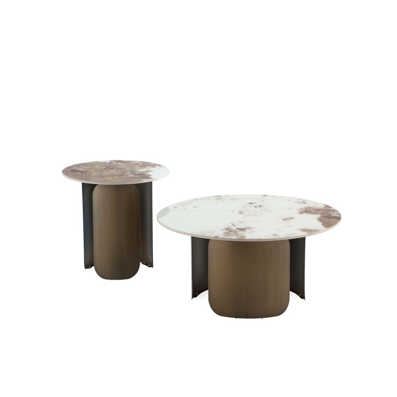 Ensemble de table de salon 2 pièces Monica Modern Glam avec plateau en pierre frittée et table de bout en bronze
