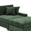 Chaise longue modulaire rembourrée en chenille verte avec accoudoirs et coussins décoratifs-348563251-348563248