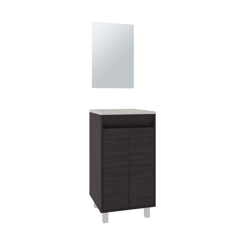 Armoire de salle de bain à miroir, une porte, deux tablettes (SANS ROBINET INCLUS), Noir, Noir