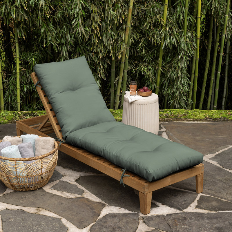Sage Green Tufted Outdoor Chaise Lounge Cushion with Bamboo Viscose